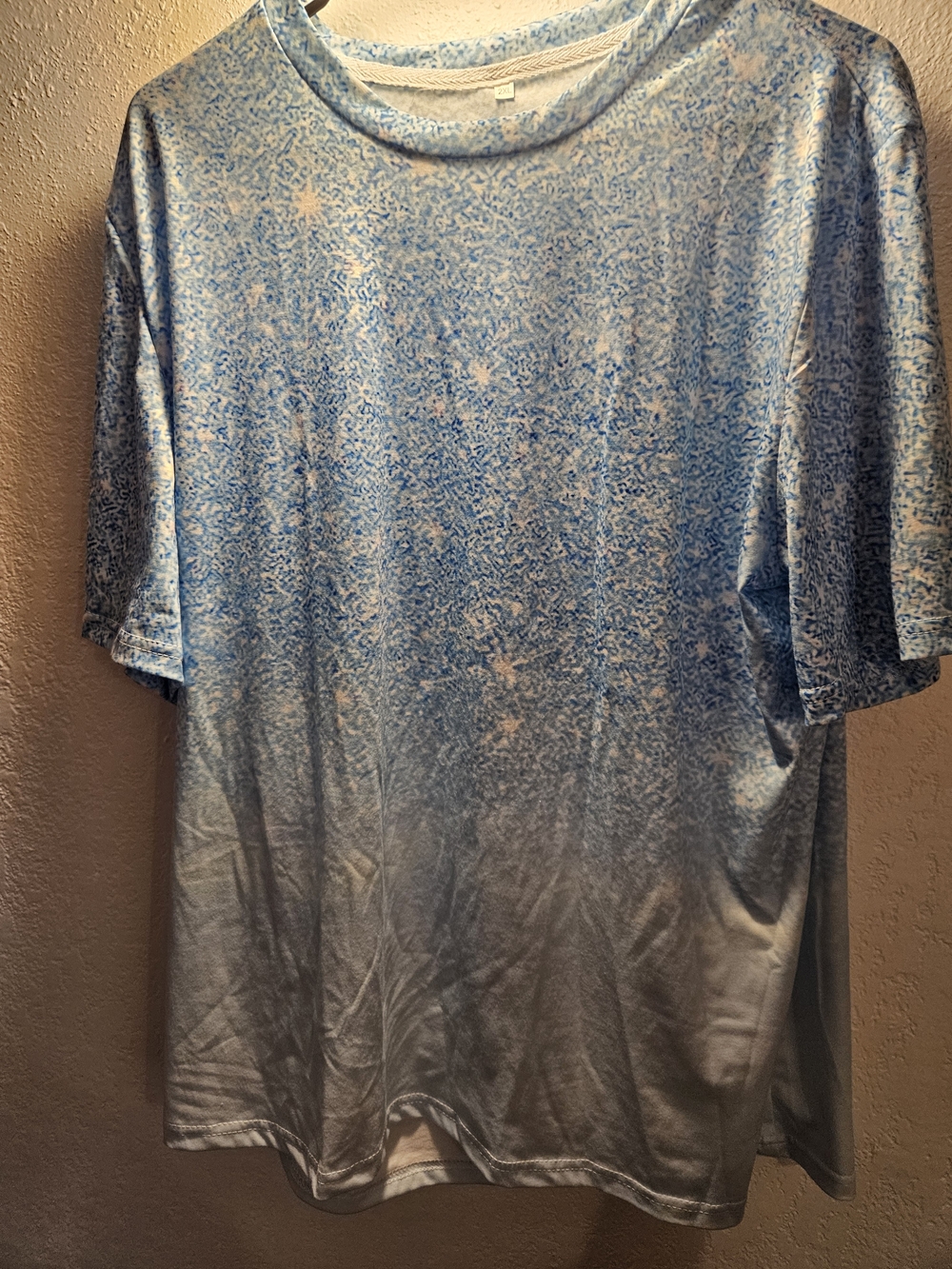 Light Blue Patterned Womens Short-Sleeve Shirt 2XL
